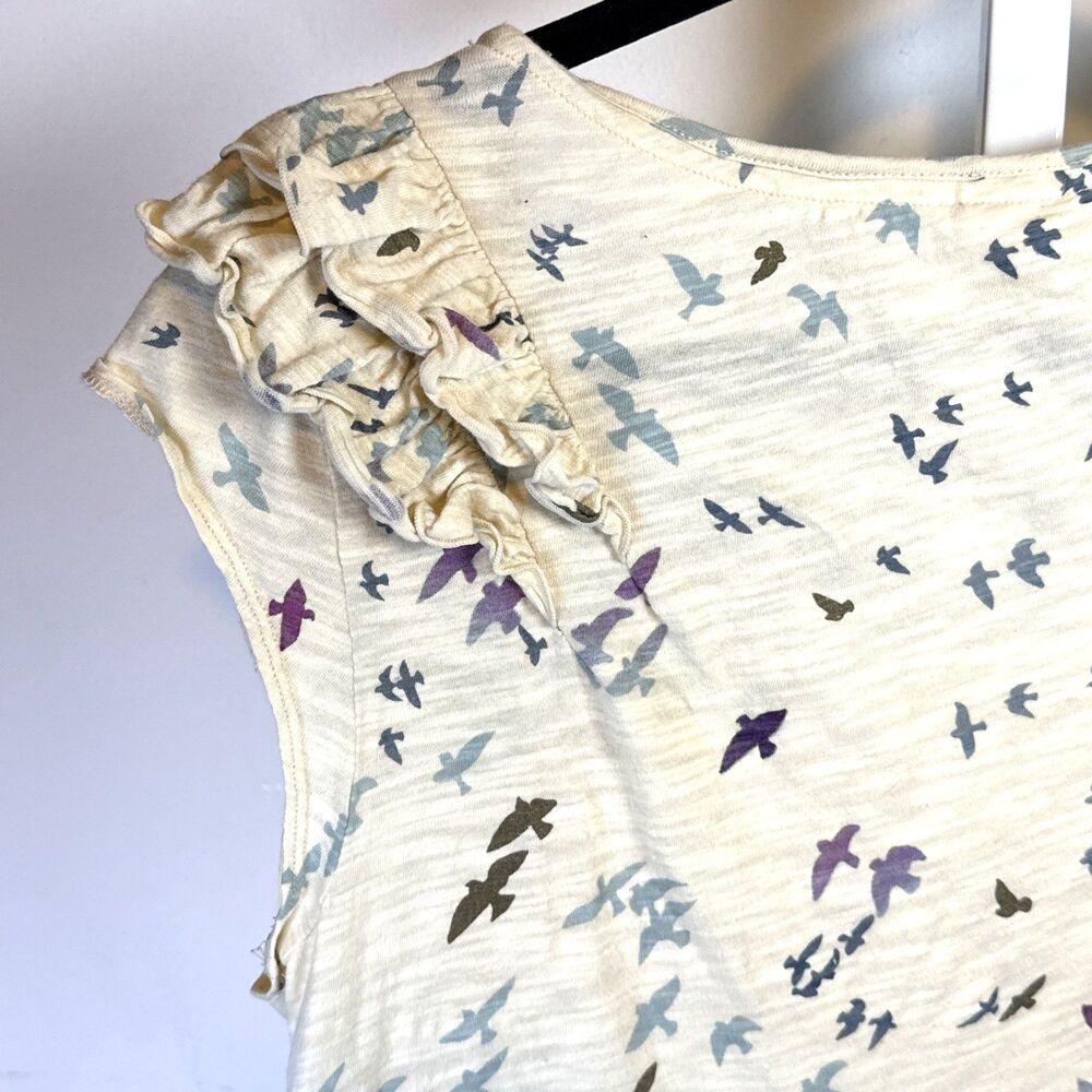 Anthropologie Bird on Flight Ruffled Babydoll Top Rosette Ivory Cotton Large - Picture 6 of 7